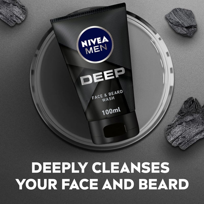 NIVEA MEN DEEP Cleansing Face & Beard Wash with Active Charcoal, 3x100ml - Image 2